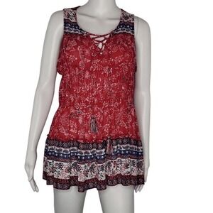 Knox‎ Rose Sheer Red, White  & Blue Floral Sleeveless Top